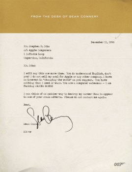 Connery's Fictional Letter to Jobs Goes Viral