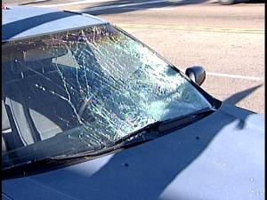 The impact of the crash shattered the windshield 