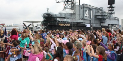 Saturday, a Coast Guard helicopter hovered over the deck of the Midway, and Coast Guard personnel used a rope to attach a huge package of cookies to the helicopter, which then flew off.