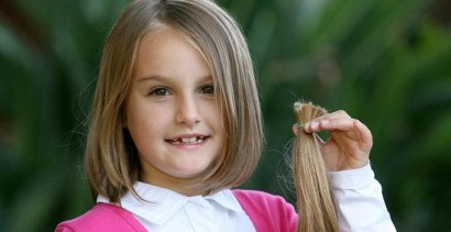 Palomar Elementary School student Brooke Eyler cut off 10 inches of her locks to donate for wigs for children who have lost their own hair -- through chemotherapy, for example -- and is asking fellow Palomar Elementary School student Brooke Eyler cut off 10 inches of her locks to donate for wigs for children who have lost their own hair -- through chemotherapy, for example -- and is asking fellow