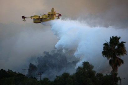 The Super Scoopers dropped water on two blazes at Camp Pendleton and on a fire in San Diego. 