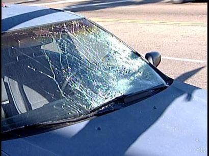 The impact of the crash shattered the windshield The impact of the crash shattered the windshield