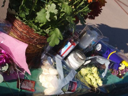Flowers left near where Azero was hit in Mission Valley.