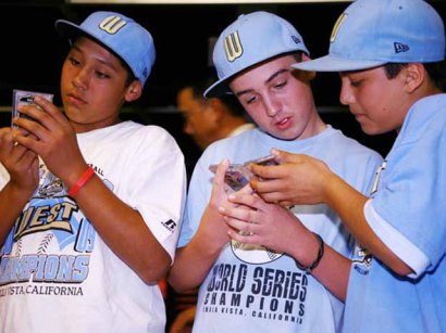 The boys admiring some of the cards.