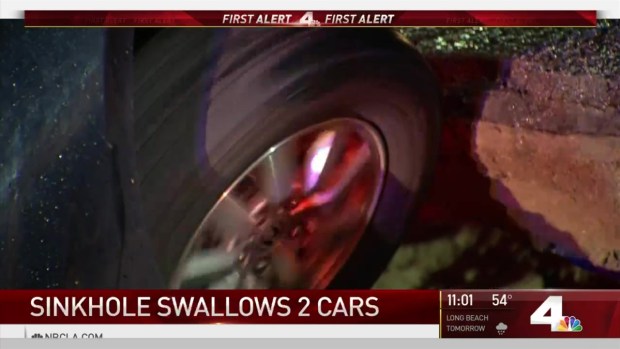 Sinkhole Swallows Two Cars in Studio City