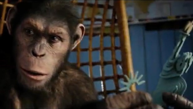 James Franco Keeps Snickering His Way Through "Apes" Trailers