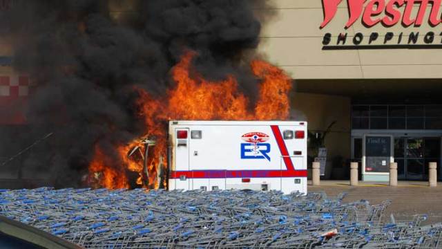 Ambulance Bursts into Flames