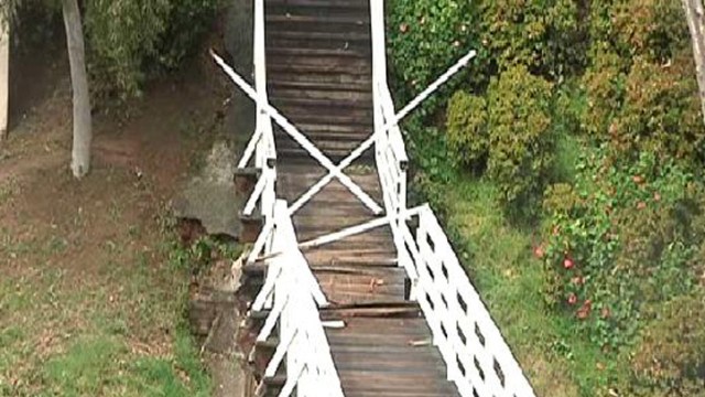 Falling Tree Smashes Historic Bridge