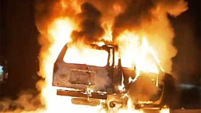 San Diego Police SUV on Fire: Images