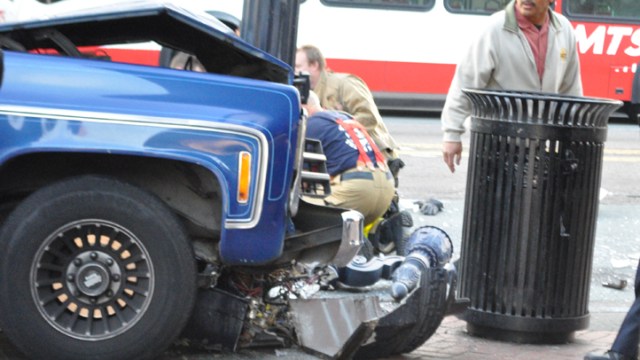 Truck Strikes Motorcycle, Stoplight