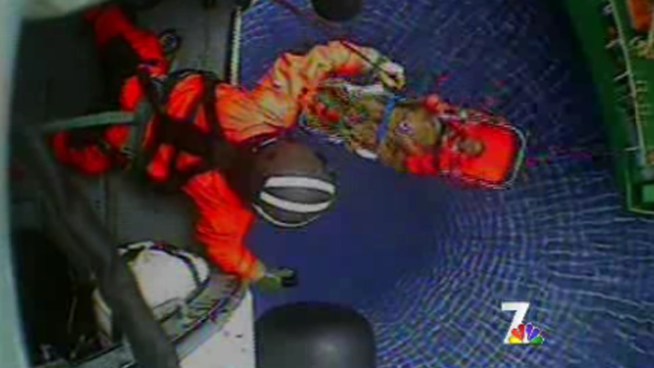 The US Coast Guard hoisted a badly burned victim to safety after a fire broke out on a cargo ship Saturday. NBC 7 s Lea Sutton talks to flight mechanic Jason Weeks about the rescue.
