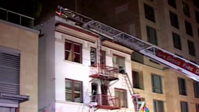 Fire destroyed the second level in a three-story residential hotel on 9th and Island around 2 a.m. Monday. NBC 7's Brandi Powell reports.