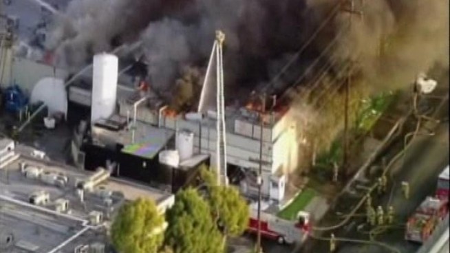 A massive blaze broke out at a food-processing plant in Huntington Park Monday morning, sending hundreds of firefighters to the scene.