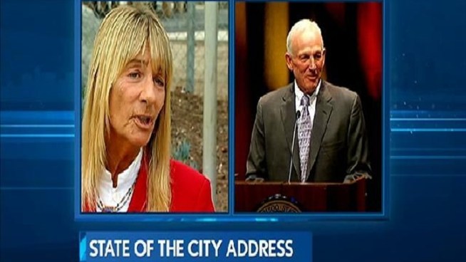 On the day after Mayor Jerry Sanders' last state of the city address, the runoff opponent he defeated in his first campaign ended her 13-month hiatus away from public life.