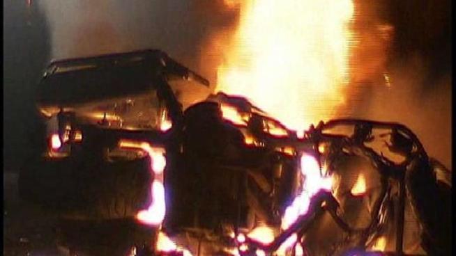 A motorcyclist is lucky to be alive after a fiery crash that happened in the southbound lanes of State Route 163 Monday. Witness Jorge Palomo spoke with NBC 7's Monica Dean.