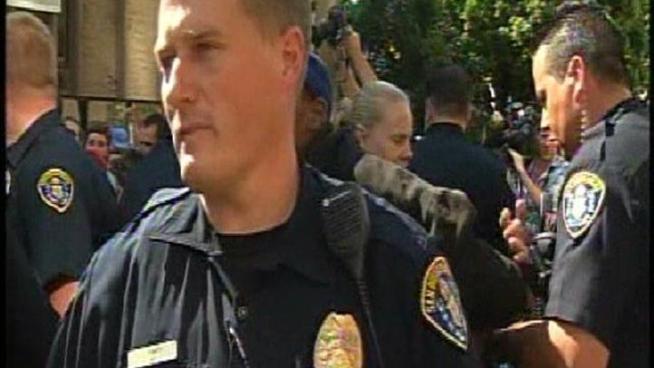 Tensions escalated at about noon on Friday as police attempted to remove protesters from Civic Center Plaza.