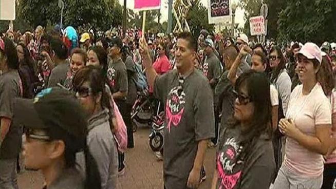 As many as 30,000 people took part in Sunday's walk against breast cancer in Balboa Park. The group raised more than $800,000.