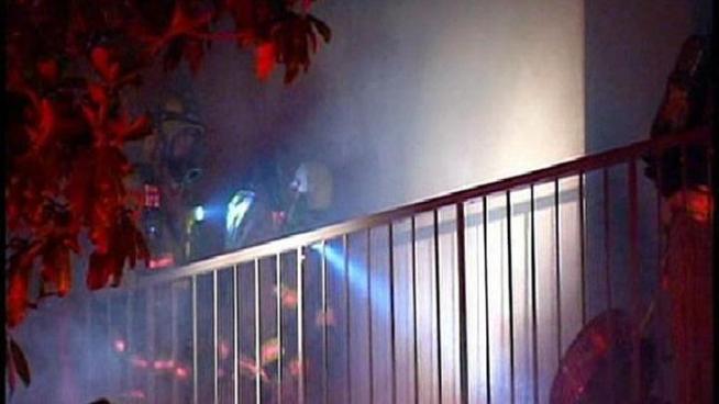 Two people were rushed to the hospital after a fire tore through a La Mesa apartment complex Tuesday night.