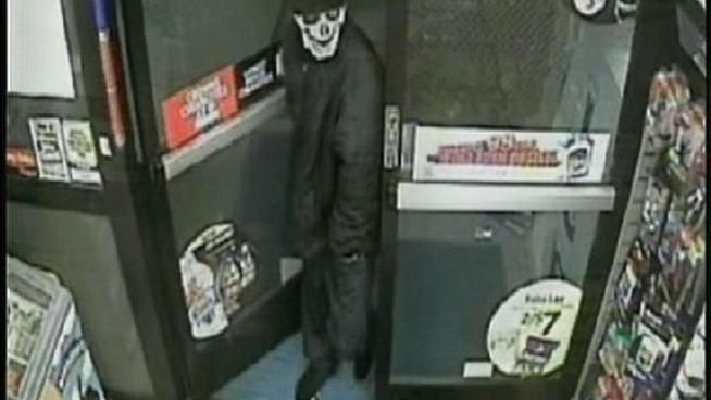 A man wearing a Halloween-type mask robbed the same convenience store twice in two days. NBC 7's Nicole Gonzales spoke with customers Marrille Norton and Marty Hughes.