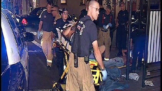 Three men leaving the Gaslamp after last call were slashed and stabbed in their backs early Wednesday. Investigators are looking for the suspect who they say attacked because he didn't like how the men were looking at his girlfriend. Kelly McPherson reports.