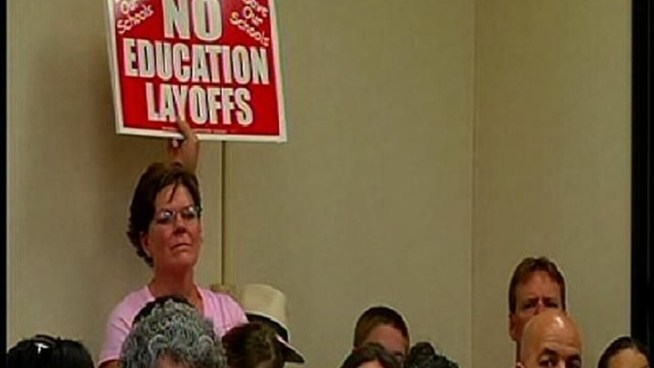 The Sweetwater Union High School District  voted 3-2 to let 197 teachers go. That's nearly 10 percent of the district's teaching staff. Both the meeting room and the parking lot was full with people against the decision. NBC 7's Danya Bacchus reports.