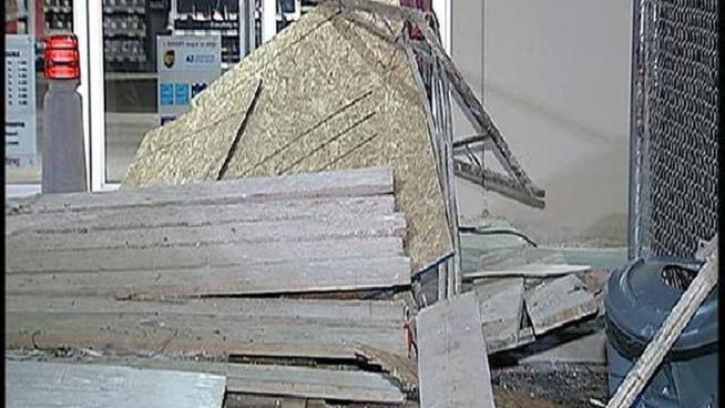 The entrance to the Office depot off Highland Avenue was barricaded with a huge pile of wood and construction debris Wednesday morning. Batt. A construction worker was trapped beneath late Tuesday. Chief Robert Hernandez spoke with NBC 7's Steven Luke in this report.