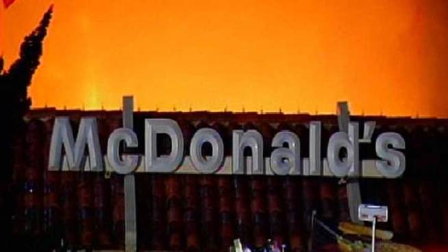 Danya Bacchus reports from the fire that damaged a McDonald's in the 1200 block of Encinitas Boulevard on Thursday, Sept. 2, 2011.