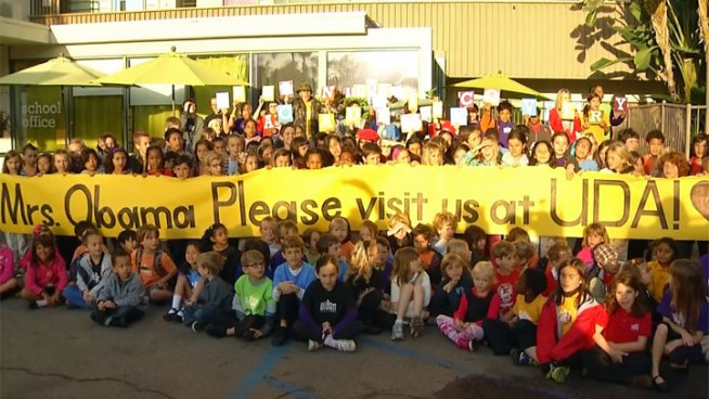 The entire student body at Urban Discovery Academy (UDA) in downtown San Diego lined up to take a picture Wednesday morning.