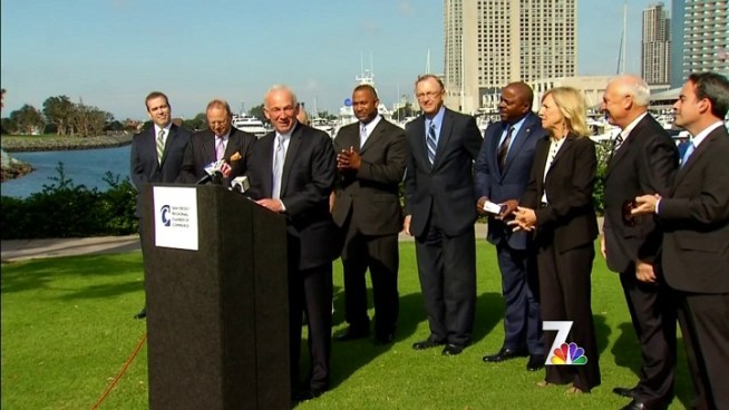 Outgoing San Diego Mayor Jerry Sanders has been named the new CEO of the San Diego Regional Chamber of Commerce. NBC 7 reporter Gene Cubbison has local reaction and details on Sanders' new job.