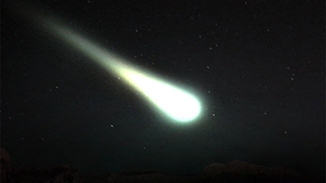 NOTE: The authenticity of the still photographed used to illustrate this story could not immediately be verified. However, people up and down Southern California did see a fireball lighting up the sky Thursday night. Gordon Tokumatsu reports from Griffith Observatory for the NBC4 News at 5 p.m. on Feb. 22, 2013. Photo provided courtesy SouthernCaliforniaWeatherAuthority.com.
