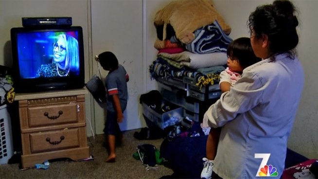 The grandmother of a child injured when a television fell from its stand shows NBC 7's Danya Bacchus how the incident happened.