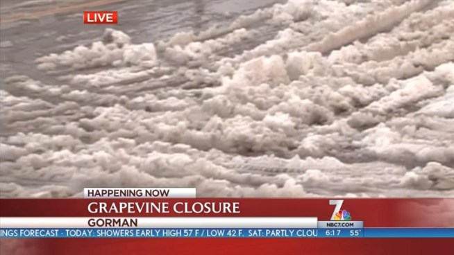 CHP shuts Interstate 5 along the Grapevine for travelers heading north and south on Friday, March 8, 2013. NBC's Tena Ezzeddine reports.