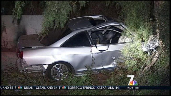 The two suspects were injured when their car crashed into the tree and wall at 19th and B Streets in Golden Hill. NBC 7's Brandi Powell reports.