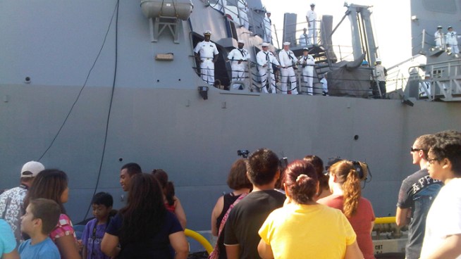 Families of the Navy sailors aboard the USS Decatur gave some tearful goodbyes Friday morning.