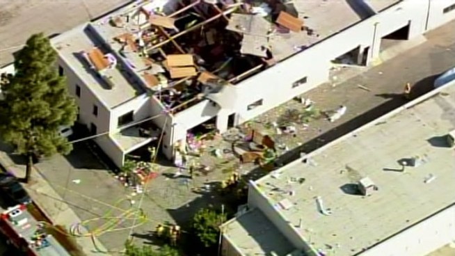 An explosion caused part of a building to collapse in Sylmar.