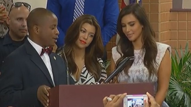 Kim and Kourtney Kardashian were presented with the key to North Miami on Monday in ceremony hosted by Mayor Andre Pierre.