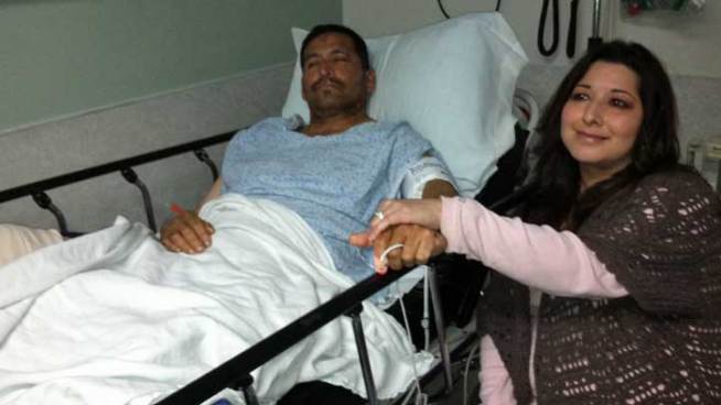Tony Vidaurri, an Escondido man who was nearly killed after being run over by a suspected drunk driver in his own back yard speaks to NBC 7's Tony Shin. His wife Lisa Vidaurri stays by his bedside at Palomar Medical Center.