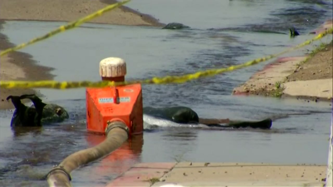 Crews worked all Wednesday to fix a pipe that burst near San Diego Airport. Elena Gomez reports.