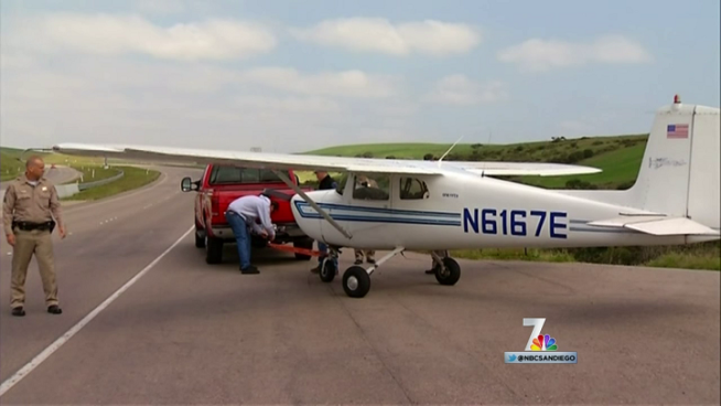 A pilot talks to NBC 7 reporter Rory Devine about landing on a freeway Friday morning.