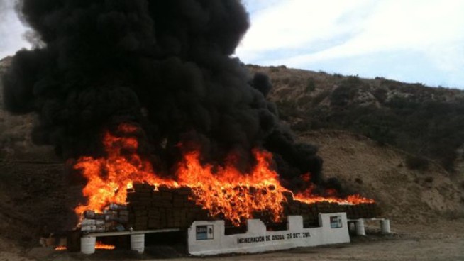 A huge stash of illegal Mexican drugs goes up in smoke.