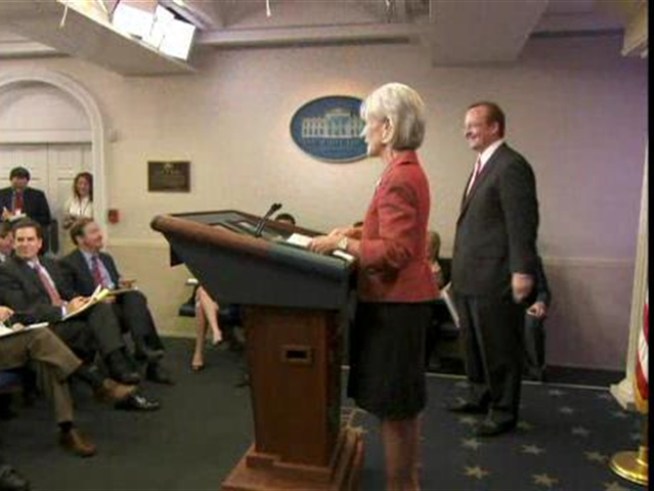 After sneezing during a briefing at the White House, NBC News' chief White House correspondent Chuck Todd got a lesson in proper sneezing etiquette from Health and Human Services Secretary Kathleen Sebelius.