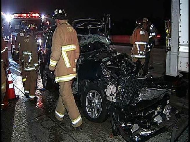 A woman driving along SR 163 failed to stop in time and struck the back of a semi-truck. Battalion Chief Ben Castro talks about the scene when firefighters arrived with NBC 7's Steven Luke.