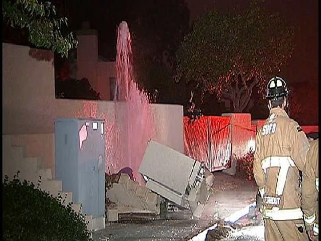 San Diego police say the driver fell asleep at the wheel and crashed into a pump house at Nobel Drive just east of Lombard Place.