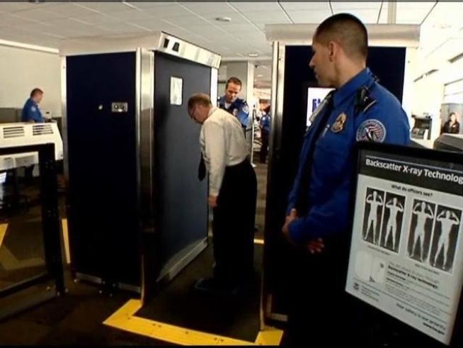 Workers at Lindbergh Field have begun installing the full-body scanners inside Terminal One.