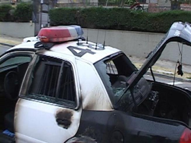 An officer was responding to a call in City Heights when he realized his patrol car was on fire.