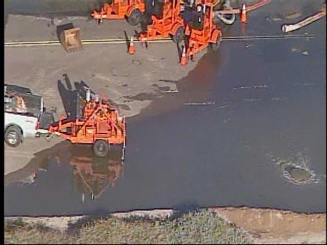 Aerial footage of a large spill in Carlsbad.