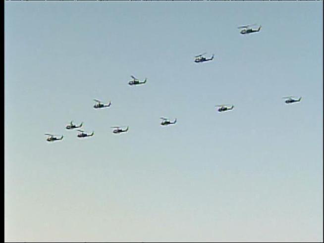 Raw video of military helicopters flying in formation from <a title=