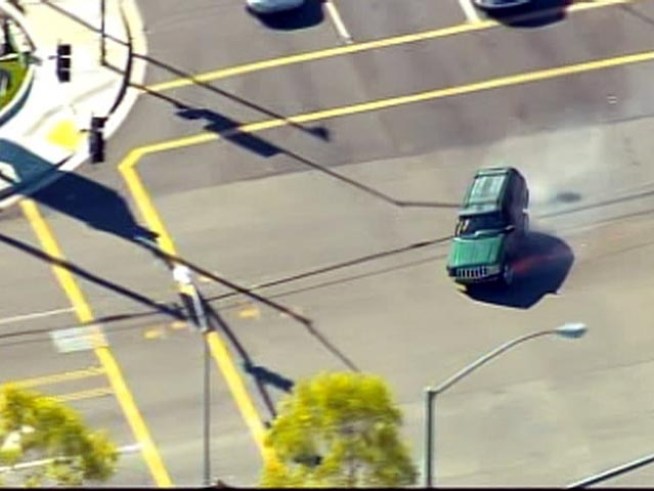 A high-speed pursuit ended late Tuesday morning in dramatic fashion as a reportedly stolen vehicle lost a tire, sending sparks across the roadway before finally coming to a stop.