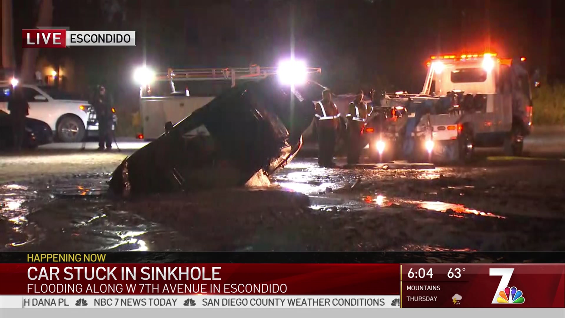 Car Pulled From Flooded Sinkhole In Escondido