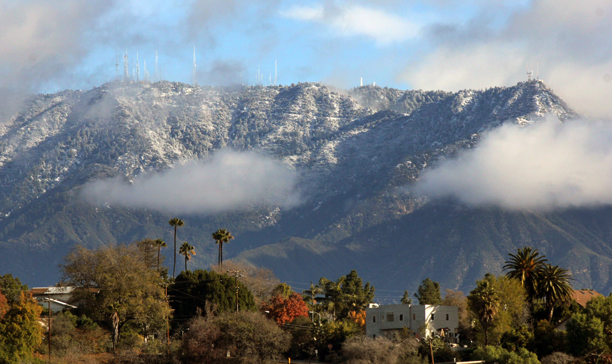 A light coating of snow on the San Gabriel Mountains in January 2016.